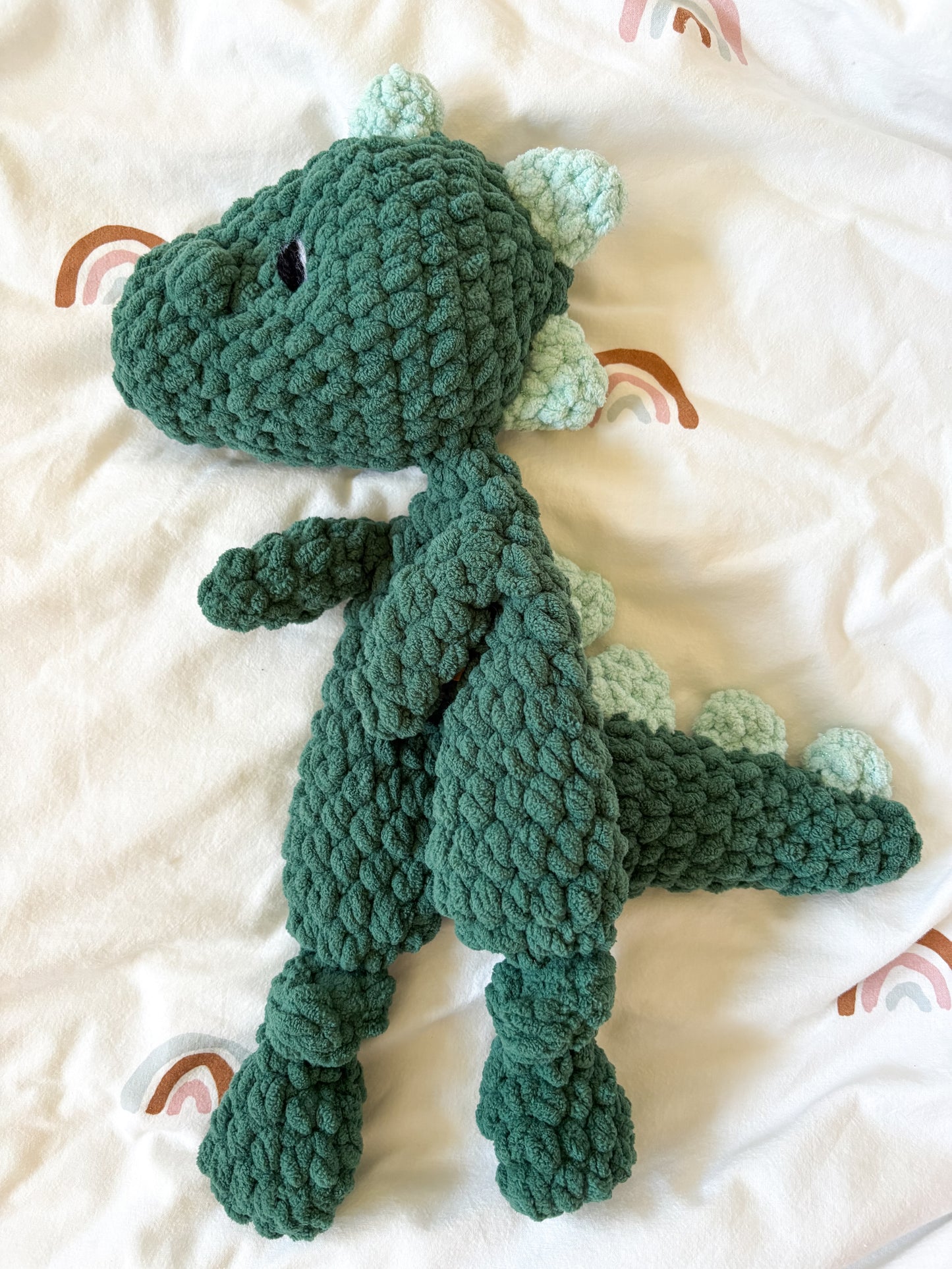 Large Dinosaur Lovey- Green with Aqua Sparkle Spikes